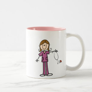 Brown Hair Female Stick Figure Nurse Two-Tone Coffee Mug