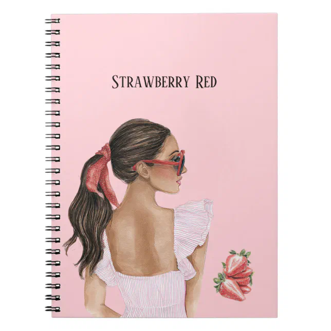 Brown Hair Female Strawberry Red Notebook | Zazzle
