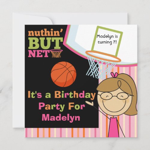 Brown Hair Girl Basketball Birthday Invite