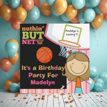 Brown Hair Girl Basketball Birthday Invite by kids_birthdays at Zazzle