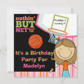 Brown Hair Girl Basketball Birthday Invite (Front)