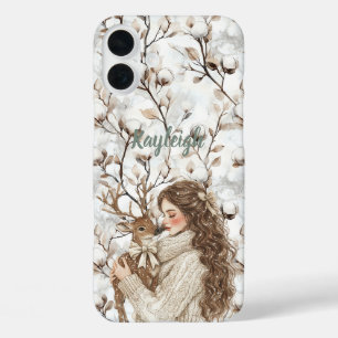 Brown Hair Girl with Deer iPhone 16 Plus Case