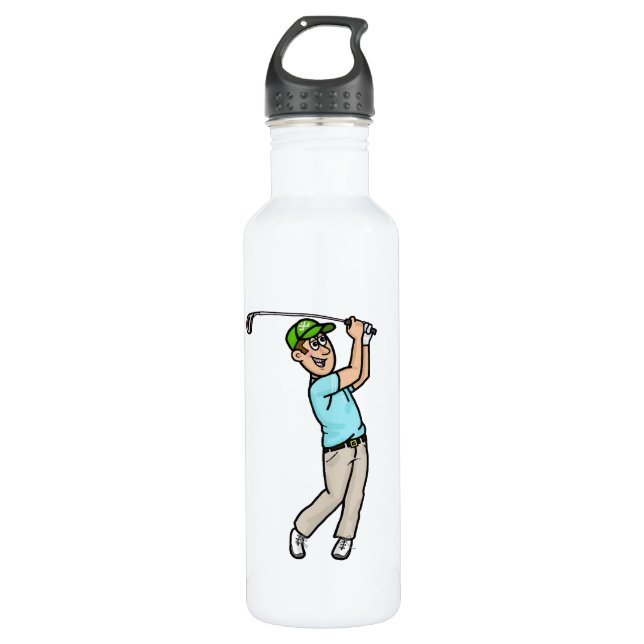 Brown Hair Golfer Personalized Water Bottle (Front)