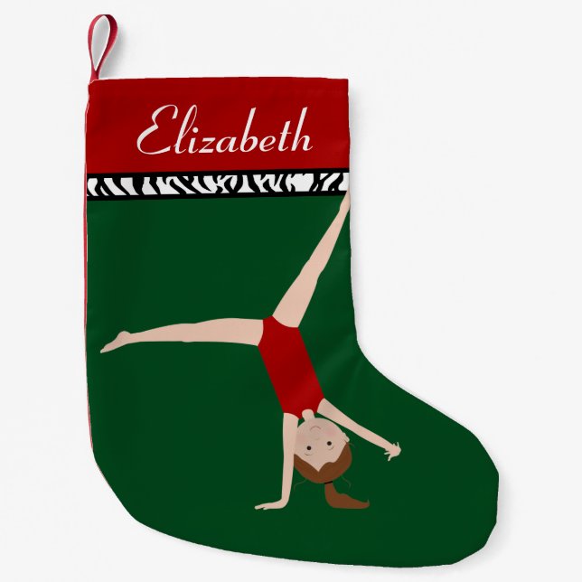 Brown Hair Gymnast Personalized Christmas Small Christmas Stocking (Front)