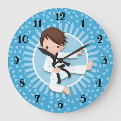 Brown Hair Karate Boy Judo Martial Arts Large Clock