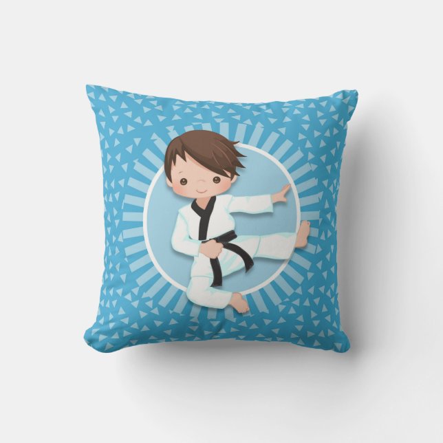 Brown Hair Karate Boy Judo Martial Arts Throw Pillow (Front)