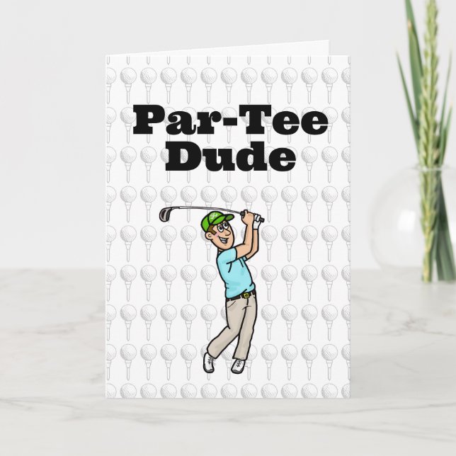 Brown Hair Male Golfer Greeting Card (Front)