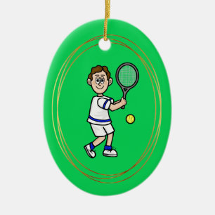 Brown Hair Male Tennis Player Christmas Ornament