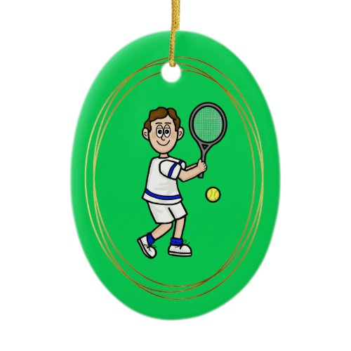 Brown Hair Male Tennis Player Christmas Ornament