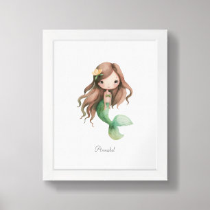 Brown Hair Mermaid Poster Print