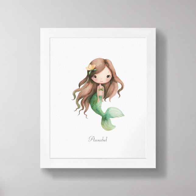 Brown Hair Mermaid Poster Print (Framed Front)
