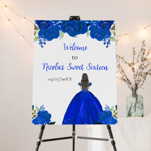 Brown Hair Princess Blue Sweet Sixteen Welcome Foam Board