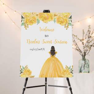 Brown Hair Princess Gold Sweet Sixteen Welcome Foam Board