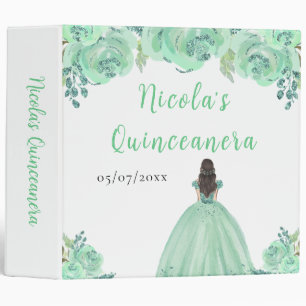 Brown Hair Princess Mint Quinceanera Photo Album 3 Ring Binder