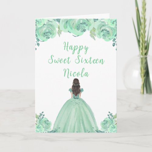 Brown Hair Princess Mint Sweet Sixteen  Card