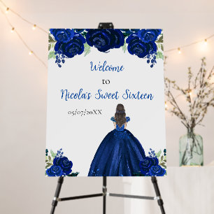 Brown Hair Princess Navy Sweet Sixteen Welcome Foam Board