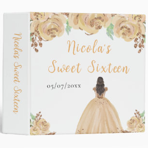 Brown Hair Princess Peach Floral Sweet Sixteen 3 Ring Binder