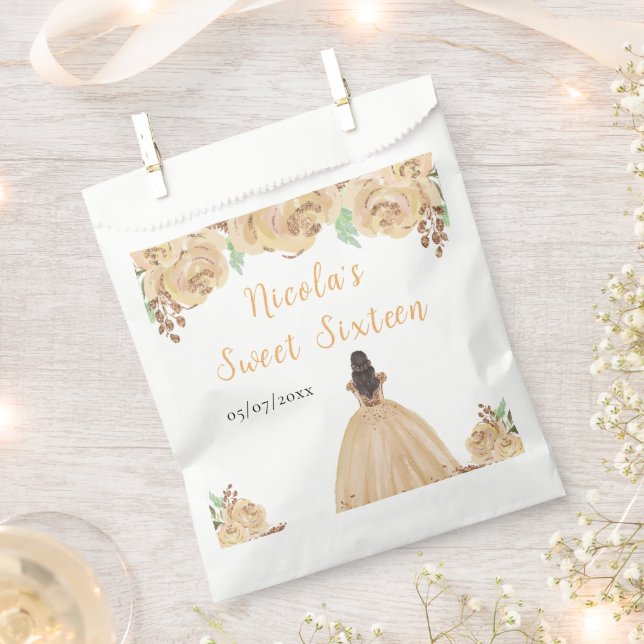 Brown Hair Princess Peach Floral Sweet Sixteen  Favor Bag (Clipped)