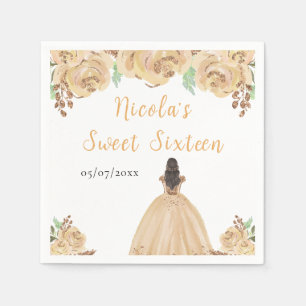 Brown Hair Princess Peach Floral Sweet Sixteen  Napkins