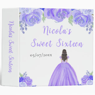 Brown Hair Princess Purple Floral Sweet Sixteen 3 Ring Binder
