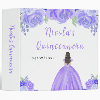 Brown Hair Princess Purple Quinceanera Photo Album 3 Ring Binder