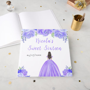Brown Hair Princess Purple Sweet 16 Guest Book