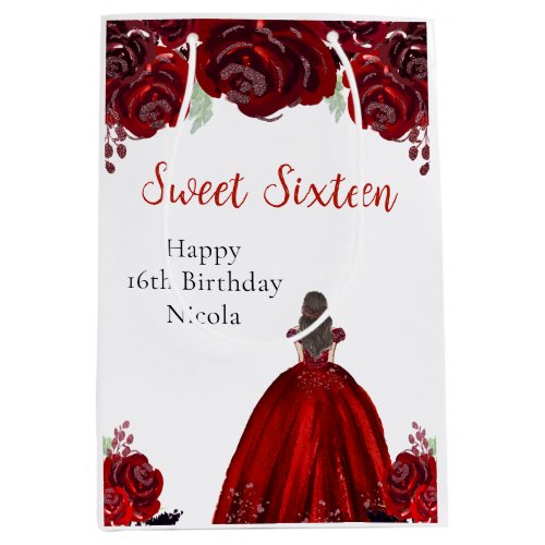 Brown Hair Princess Red Sweet Sixteen  Medium Gift Bag