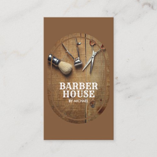 Brown hair stylist Rustic Wooden BarberShop Business Card
