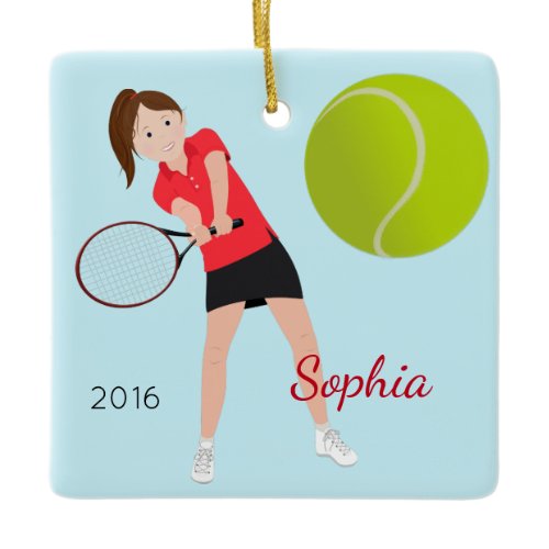 Brown Hair Tennis Player Keepsake Ceramic Ornament