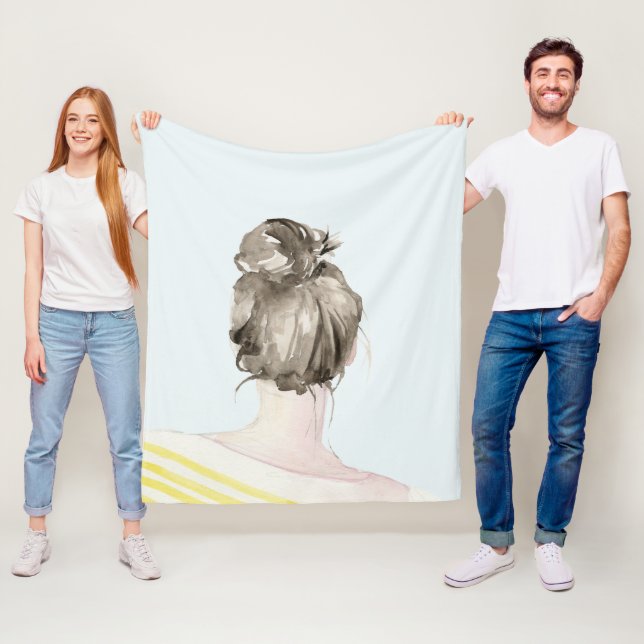 Brown Hair Top Knot Bun Fleece Blanket (In Situ)