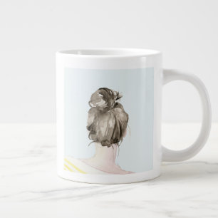 Brown Hair Top Knot Bun Giant Coffee Mug