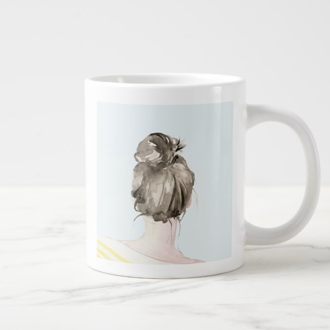 Brown Hair Top Knot Bun Giant Coffee Mug (Right)