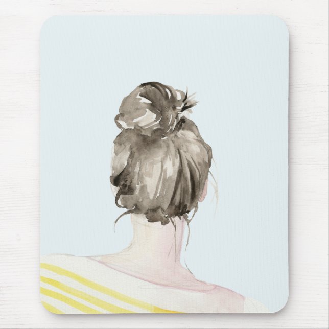 Brown Hair Top Knot Bun Mouse Pad (Front)