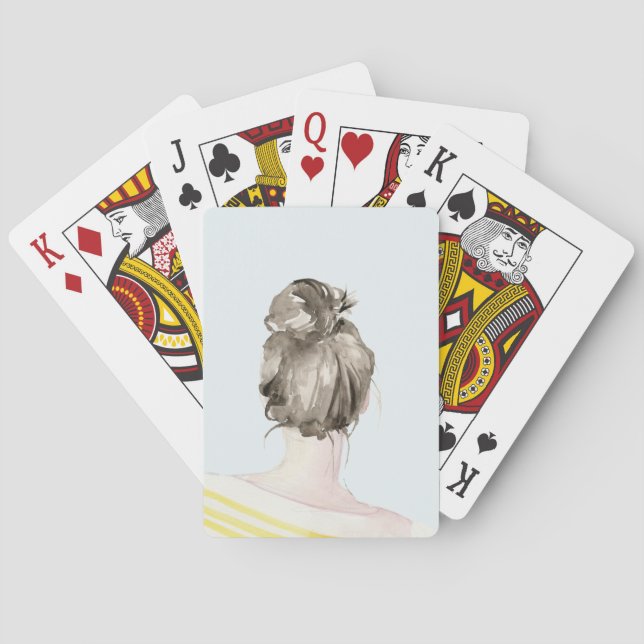 Brown Hair Top Knot Bun Poker Cards (Back)