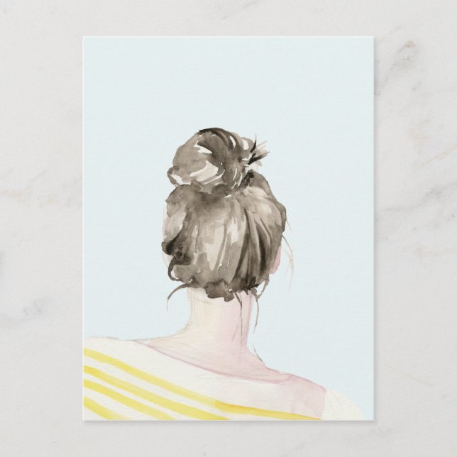 Brown Hair Top Knot Bun Postcard (Front)