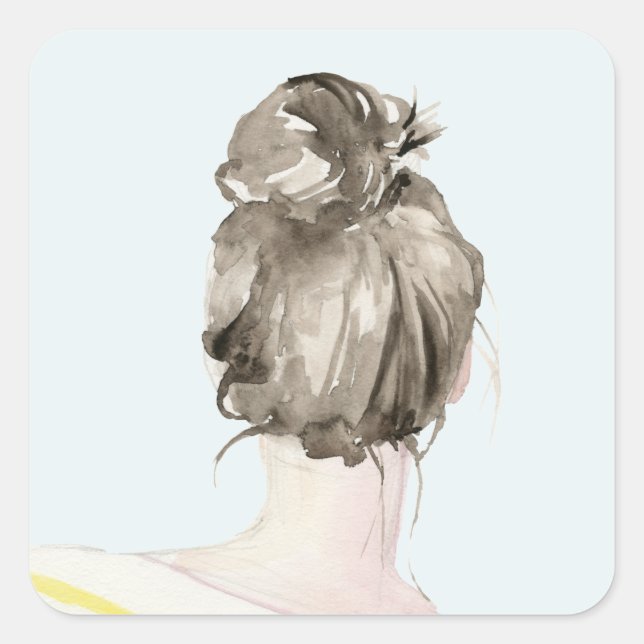Brown Hair Top Knot Bun Square Sticker (Front)