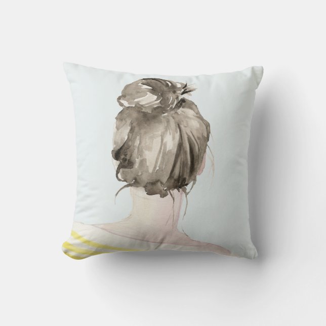 Brown Hair Top Knot Bun Throw Pillow (Front)