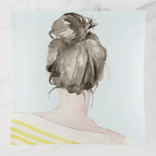 Brown Hair Top Knot Bun Trinket Tray