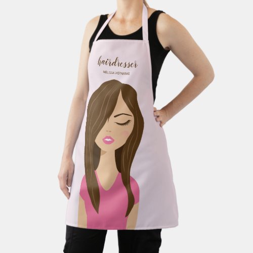 Brown Hair Woman In Pink Hair Stylist Hairdresser Apron