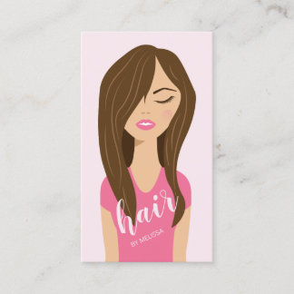 Brown Hair Woman In Pink Hair Stylist Hairdresser Business Card