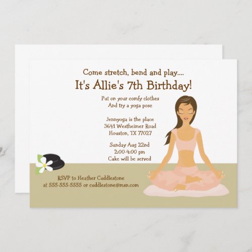 Brown Hair Yoga Girl Birthday Party 5x7 Invitation