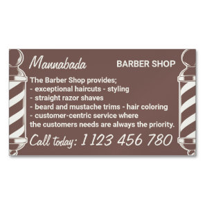 Brown hairdresser barber haircare for men business card magnet