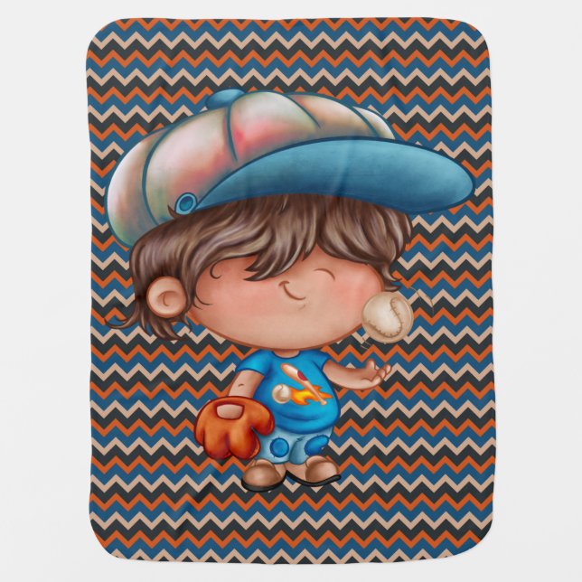 Brown-Haired Baseball Boy Receiving Blanket (Front)