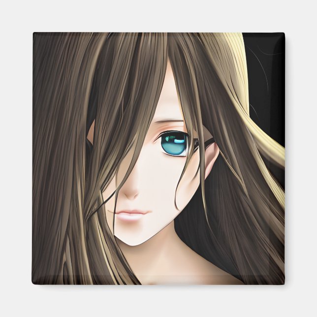 Brown Haired Blue Eyed Anime Girl Magnet (Front)