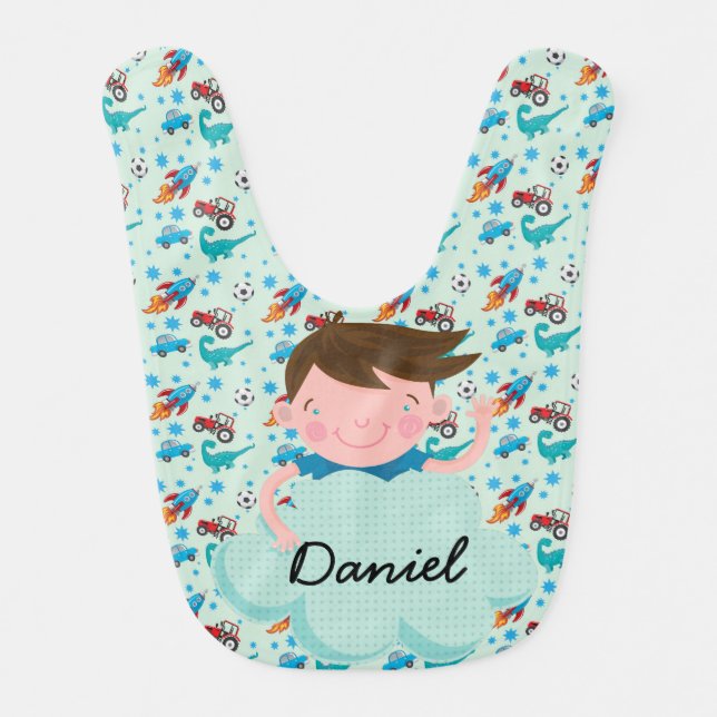 Brown Haired Boy Personalized Bib (Front)
