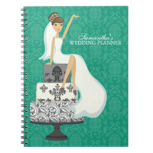 Brown Haired Bride on Wedding Cake {emerald} Notebook