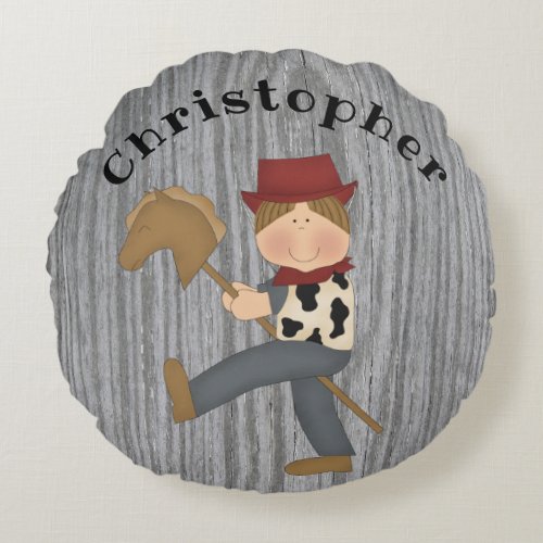 Brown Haired Cowboy _ Personalized Round Pillow