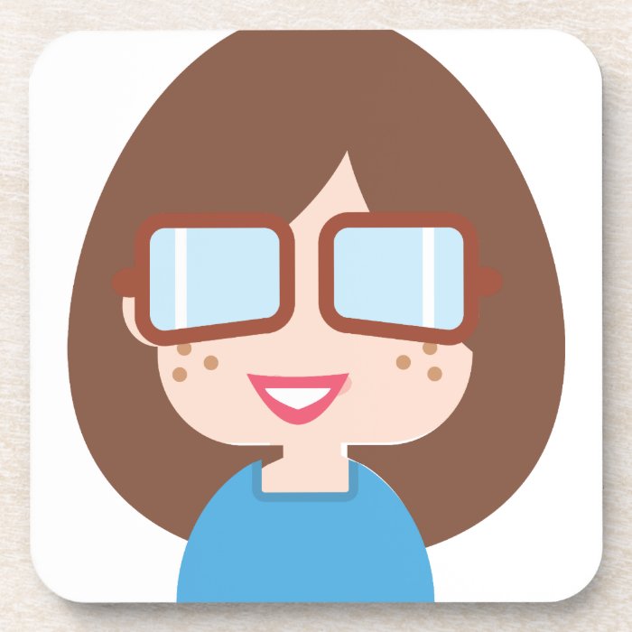 Brown Haired Girl With Glasses Beverage Coaster