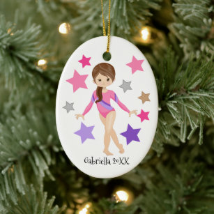 Gymnast on Beam Brown Personalized Christmas Tree Ornament 845583008674 