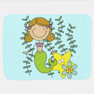 Brown Haired Mermaid Baby Blanket
